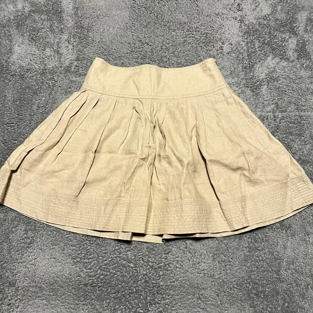 Banana Republic Heritage Mini Skirt Linen Pleated Womens 4 Tan